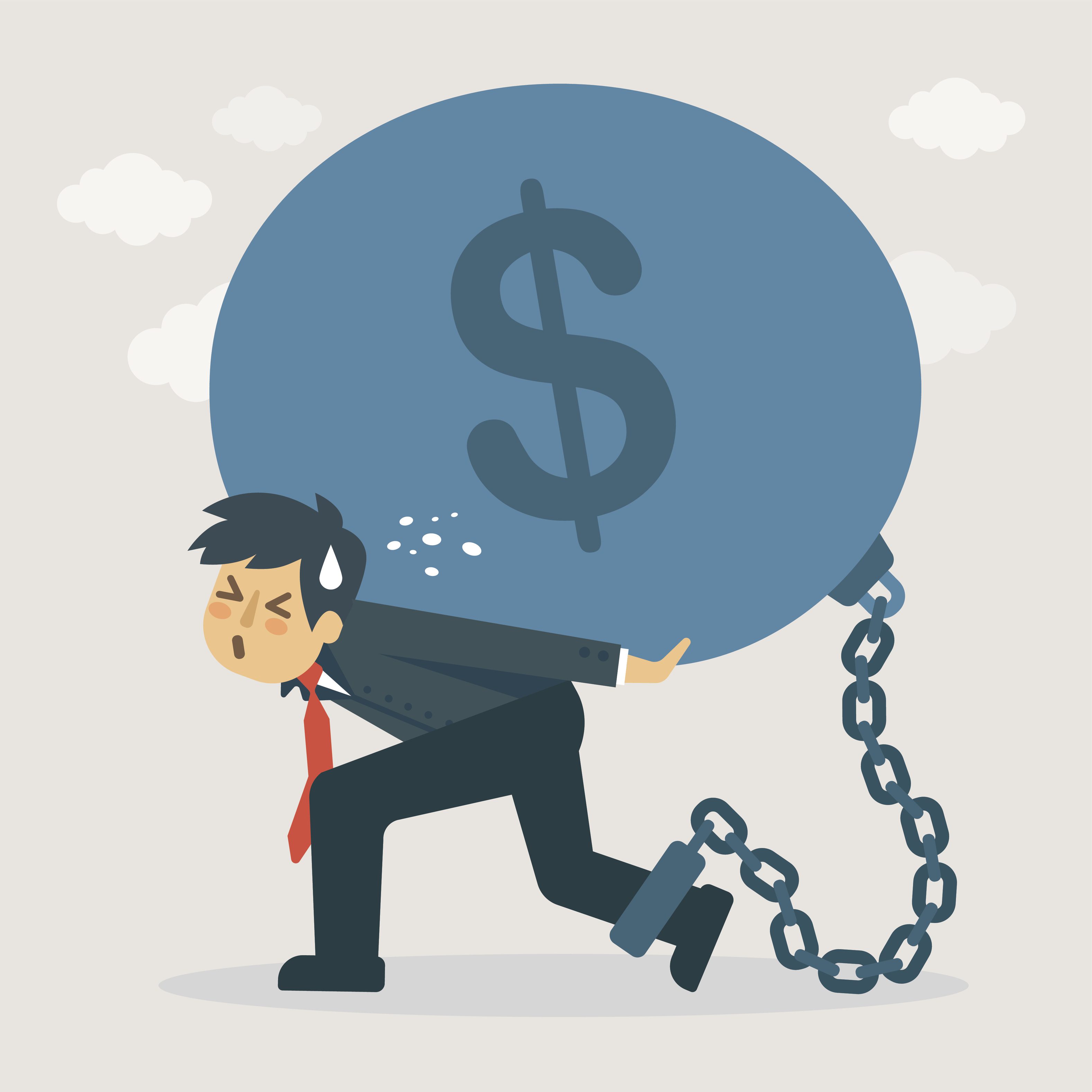 Businessman carry debt. Financial concept illustration. Settle debt