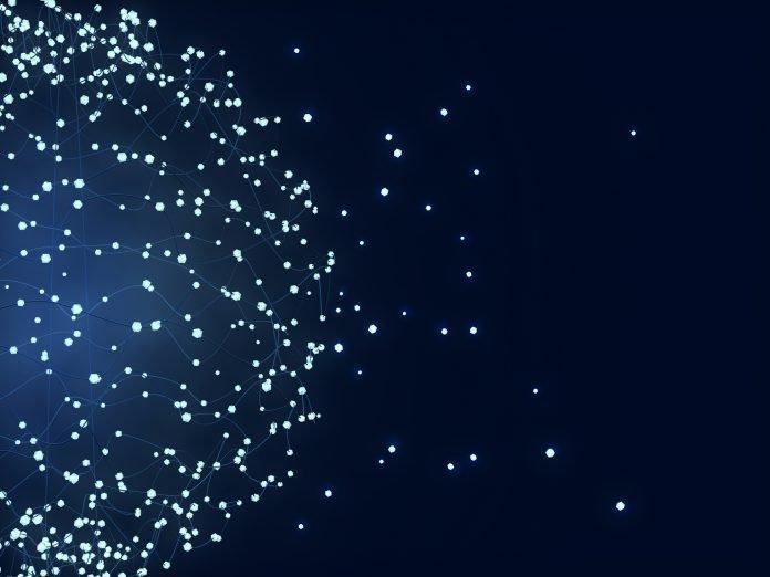 Abstract sphere with connected glowing dots and lines. Dots matter
