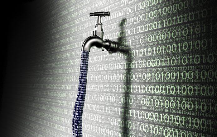 concept of leaky software, data with a tap sticking out data leak