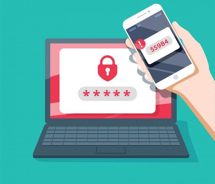 Two step authentication vector illustration, flat cartoon smartphone and computer safety login or signin, two steps verification