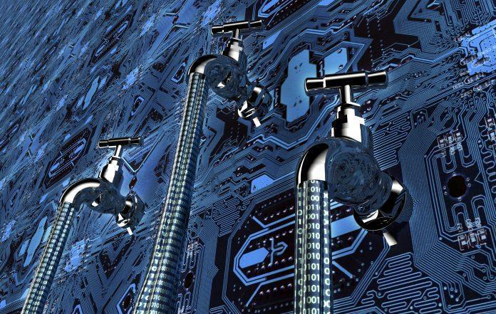 concept of leaky software, data with a tap sticking out Facebook data leak