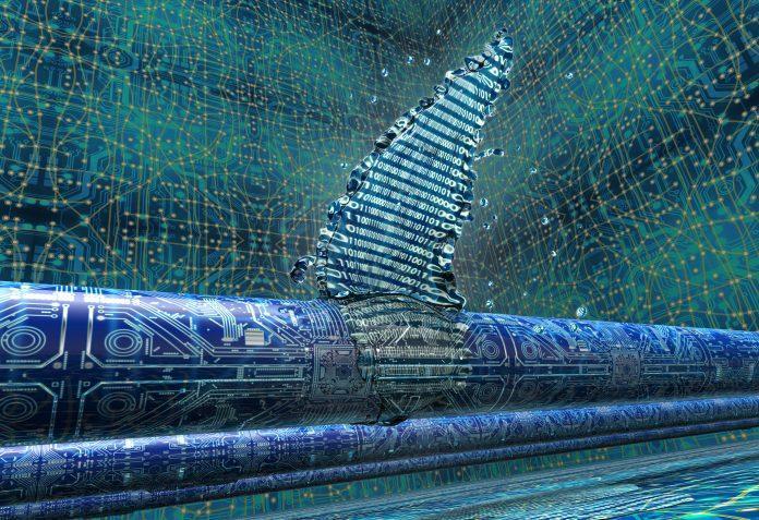 concept of leaky software, data pouring out of pipe