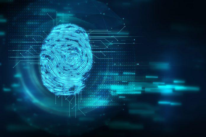 Fingerprint Scanning on blue technology Illustration