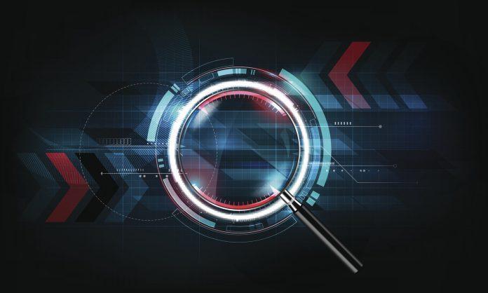 magnifying glass, search concept and futuristic technology background, vector illustration Chinese surveillance